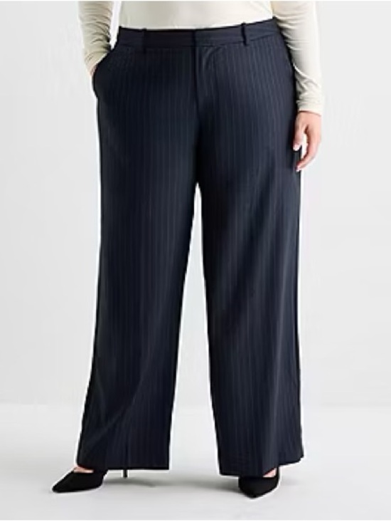 Ashley Graham Pants - Ashley Graham Women Plus Sz 14W Navy Pin Stripe Mid-Rise Wide Leg Trouser NWT
